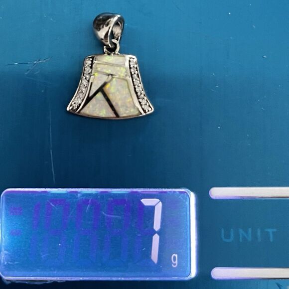 Vtg Sterling Silver AK Pendant Mosaic Lab Opal Inlay CZ Accents Artisan Design - Picture 9 of 9